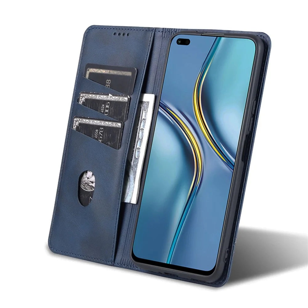 AZNS Wallet Case for U-Magic Enjoy 50 Plus, PU Leather Stand Hidden Magnetic Absorption Flip Shockproof Protective Cover - Blue - 6