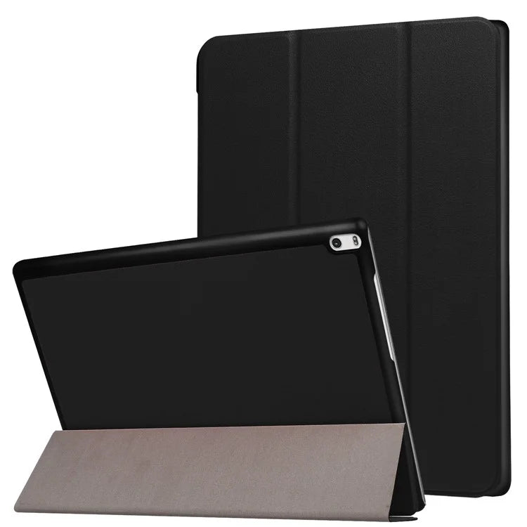 PU Leather Tablet Case for Lenovo Tab 4 10 Plus, Tri-fold Stand Hard PC Back Cover - Black - 1