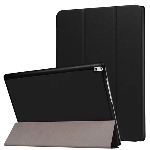 PU Leather Tablet Case for Lenovo Tab 4 10 Plus, Tri-fold Stand Hard PC Back Cover - Black - 1