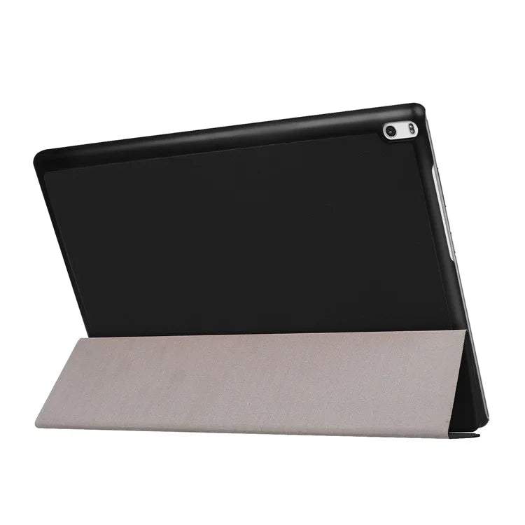 PU Leather Tablet Case for Lenovo Tab 4 10 Plus, Tri-fold Stand Hard PC Back Cover - Black - 5