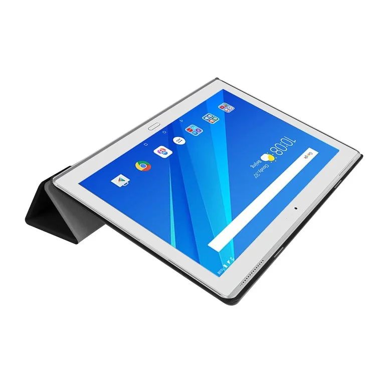 PU Leather Tablet Case for Lenovo Tab 4 10 Plus, Tri-fold Stand Hard PC Back Cover - Black - 6