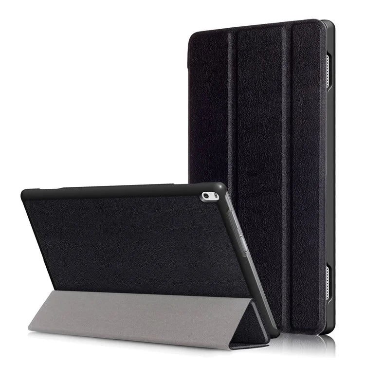 For Lenovo Tab 4 10 Plus (TB-X704F/N) Tri-fold Leather Stand Shell Accessory - Black - 1