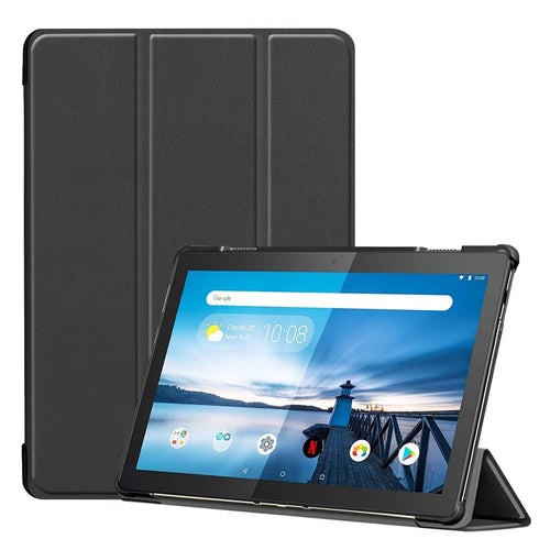 Tri-fold Stand Leather Case Narrow Bezel Design Dual-Angle Supporting Tablet Cover for Lenovo Tab M10 TB-X605F/TB-X505F - Black - 1
