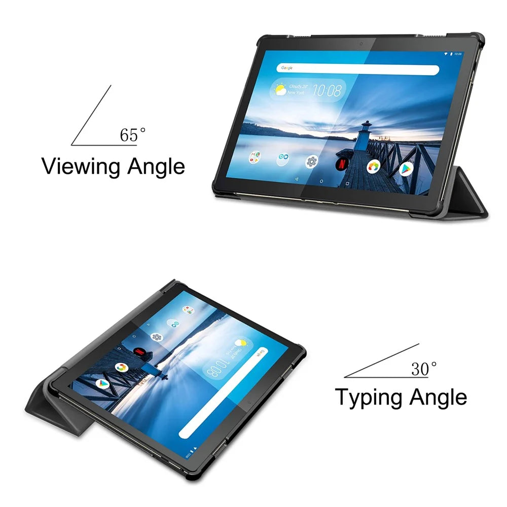 Tri-fold Stand Leather Case Narrow Bezel Design Dual-Angle Supporting Tablet Cover for Lenovo Tab M10 TB-X605F/TB-X505F - Black - 5