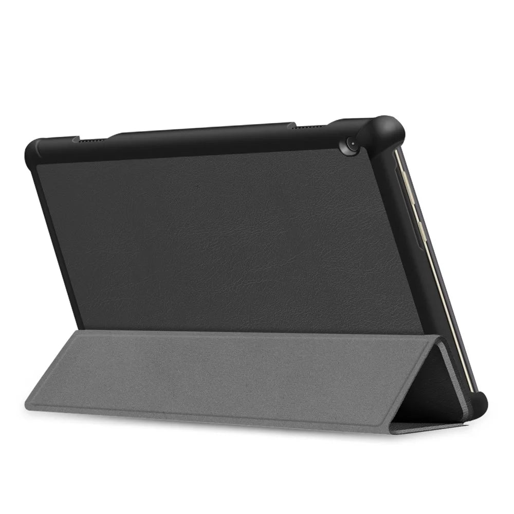 Tri-fold Stand Leather Case Narrow Bezel Design Dual-Angle Supporting Tablet Cover for Lenovo Tab M10 TB-X605F/TB-X505F - Black - 7