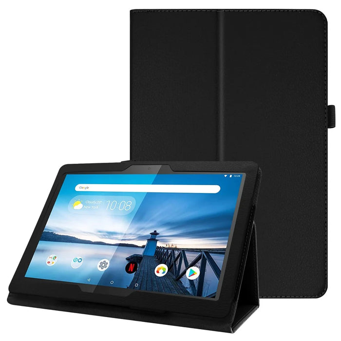 Anti-scratch Shockproof Litchi Texture Leather Stand Protective Phone Case Cover for Lenovo Tab M10 TB-X605F - Black - 1
