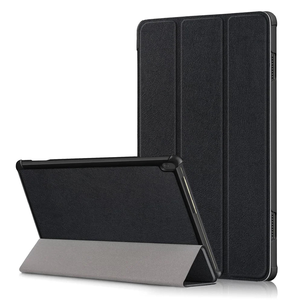 Tri-Fold Stand Leather Smart Auto Wake-Up/Sleep Case for Lenovo Tab M10 TB-X605F/TB-X505 - Black - 1