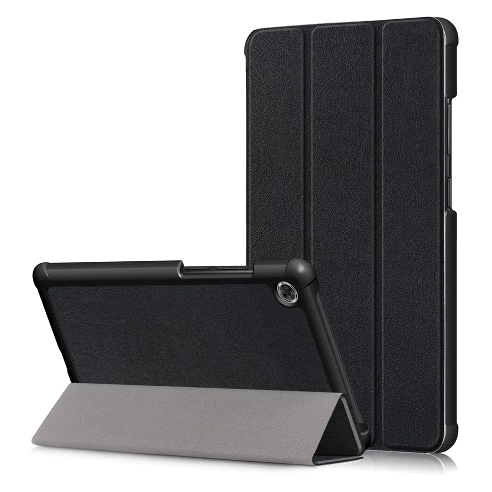 For  Lenovo Tab M7 (2nd Gen) TB-7305F / (3rd Gen) PU Leather Tablet Case Tri-fold Stand Scratch Resistant Flip Cover - Black - 1