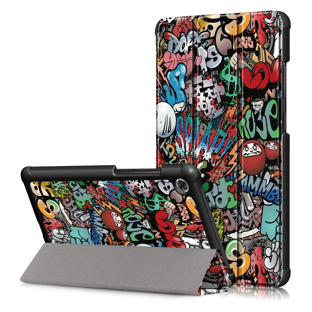 Patterned Tri-fold Stand Leather Smart Protective Tablet Case for  Lenovo Tab M7 (2nd Gen) TB-7305F / (3rd Gen) - Cartoon Pattern - 1