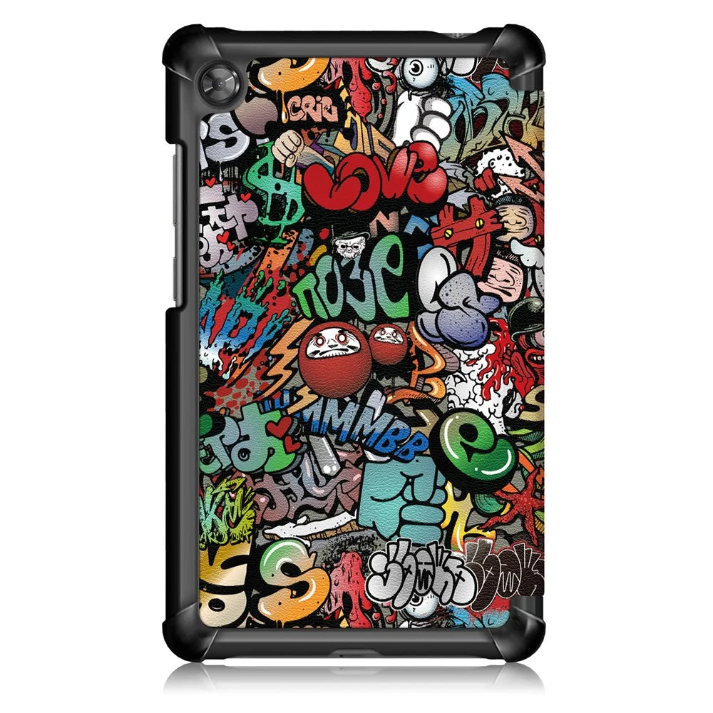 Patterned Tri-fold Stand Leather Smart Protective Tablet Case for  Lenovo Tab M7 (2nd Gen) TB-7305F / (3rd Gen) - Cartoon Pattern - 3