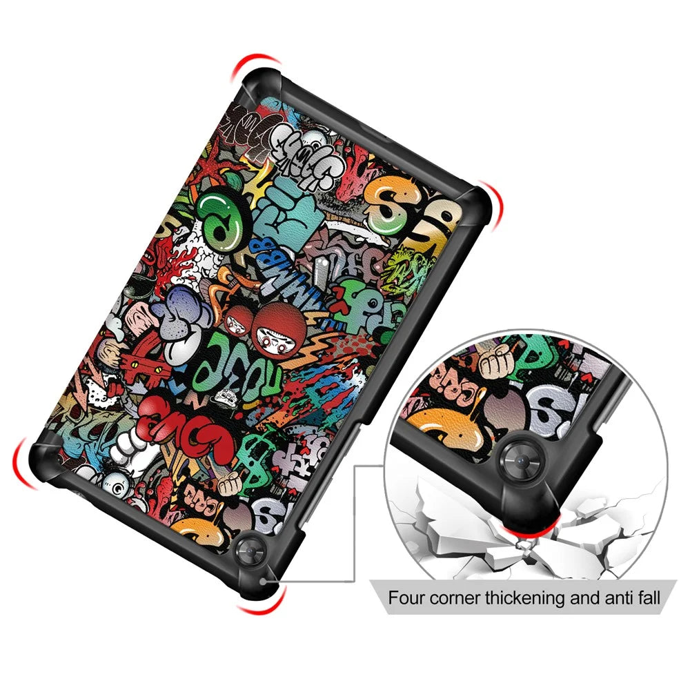 Patterned Tri-fold Stand Leather Smart Protective Tablet Case for  Lenovo Tab M7 (2nd Gen) TB-7305F / (3rd Gen) - Cartoon Pattern - 5