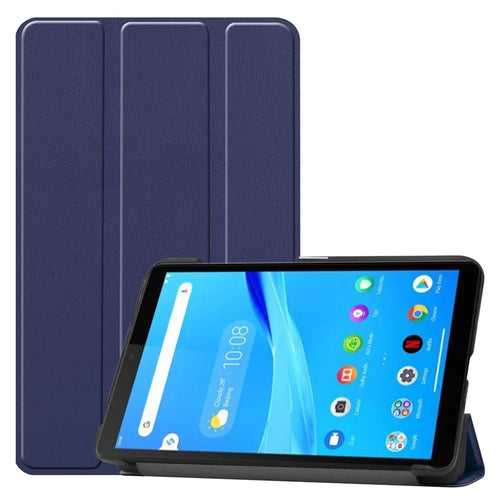 For Lenovo Tab M7 (2nd Gen) TB-7305F / (3rd Gen) Stable Tri-fold Stand Stand Tablet Cover Textured Surface PU Leather Tablet Case with Dual Viewing Angles for  Lenovo Tab M7 (2nd Gen) TB-7305F / (3rd Gen) - Blue - 1
