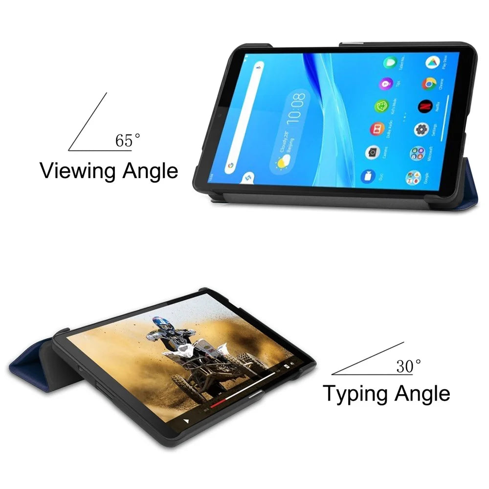 For Lenovo Tab M7 (2nd Gen) TB-7305F / (3rd Gen) Stable Tri-fold Stand Stand Tablet Cover Textured Surface PU Leather Tablet Case with Dual Viewing Angles for  Lenovo Tab M7 (2nd Gen) TB-7305F / (3rd Gen) - Blue - 3