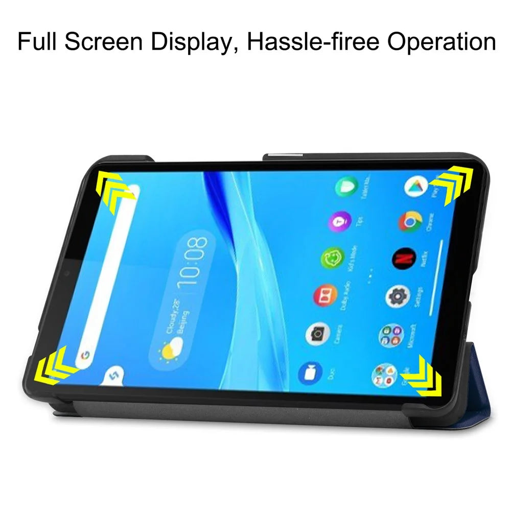 For Lenovo Tab M7 (2nd Gen) TB-7305F / (3rd Gen) Stable Tri-fold Stand Stand Tablet Cover Textured Surface PU Leather Tablet Case with Dual Viewing Angles for  Lenovo Tab M7 (2nd Gen) TB-7305F / (3rd Gen) - Blue - 4