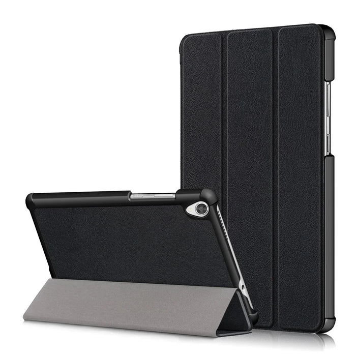 Litch Skin PU Leather Tri-fold Stand Tablet Case for Lenovo Tab M8 TB-8505 - Black - 1