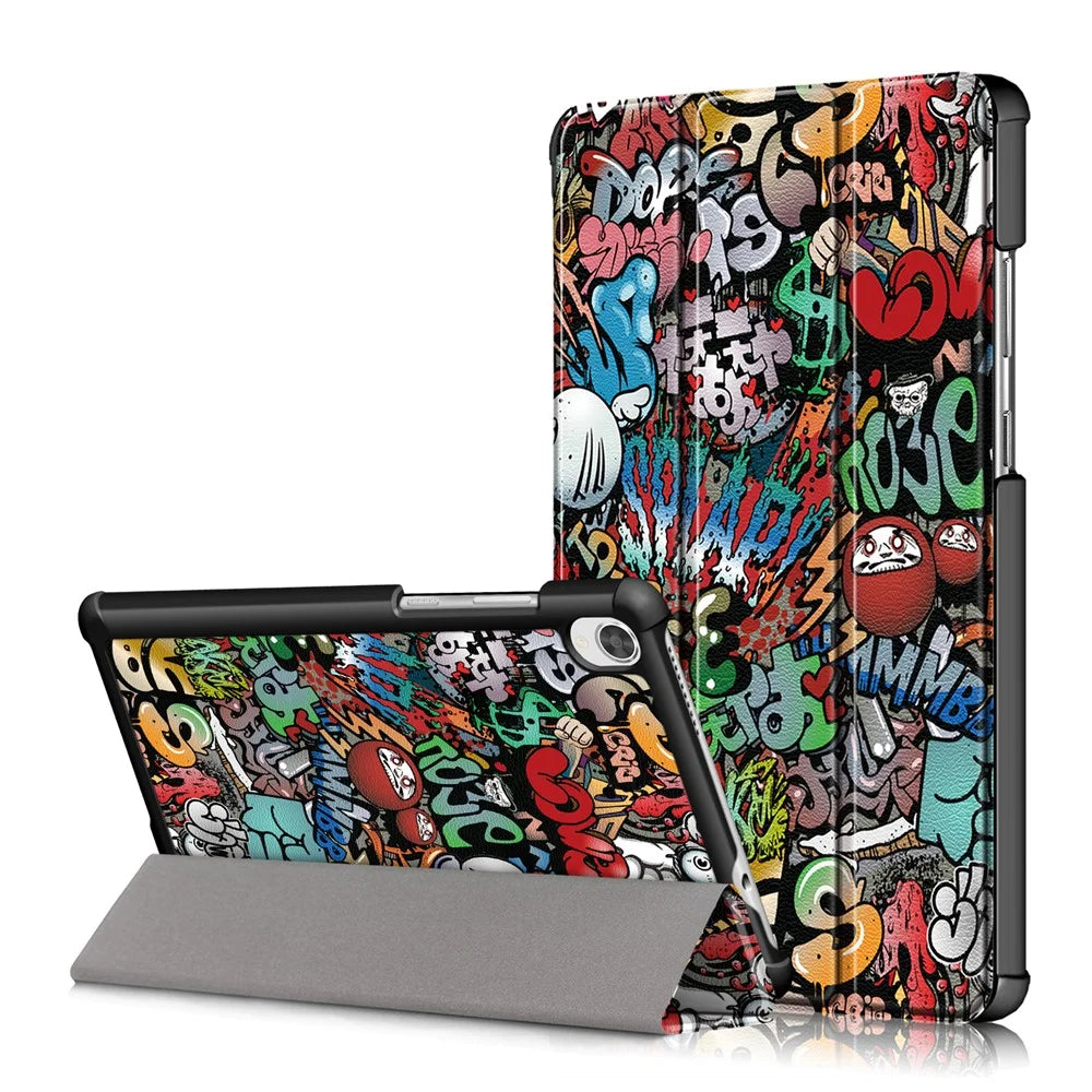 Pattern Printing Tri-fold Stand Leather Case for Lenovo Tab M8 TB-8505 - Cartoon Graffiti - 1