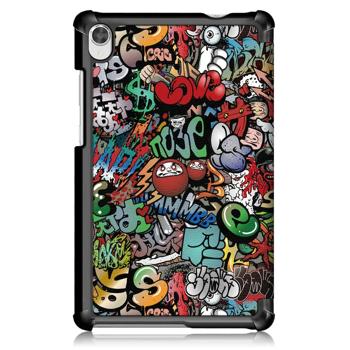 Pattern Printing Tri-fold Stand Leather Case for Lenovo Tab M8 TB-8505 - Cartoon Graffiti - 3
