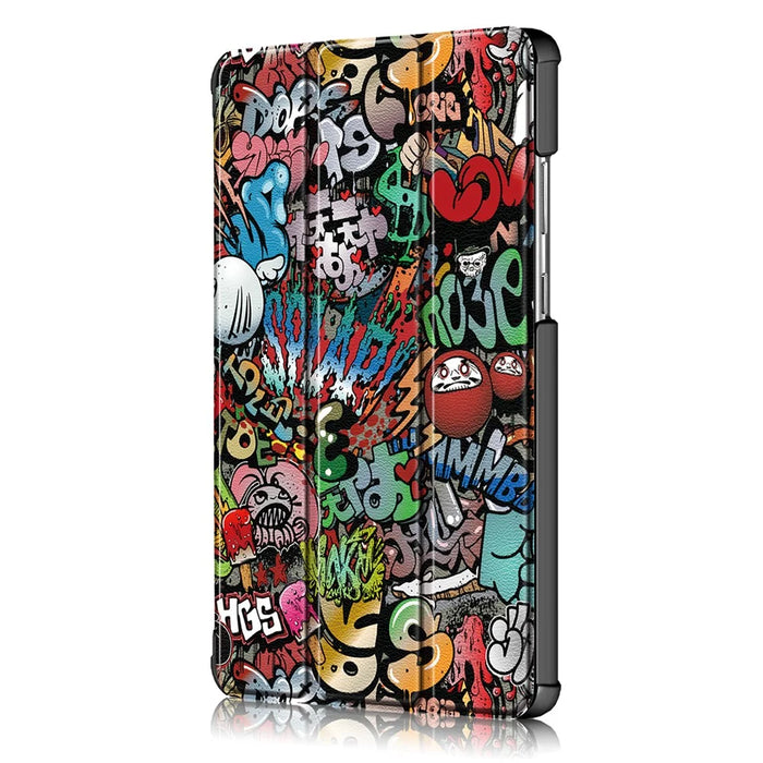 Pattern Printing Tri-fold Stand Leather Case for Lenovo Tab M8 TB-8505 - Cartoon Graffiti - 4