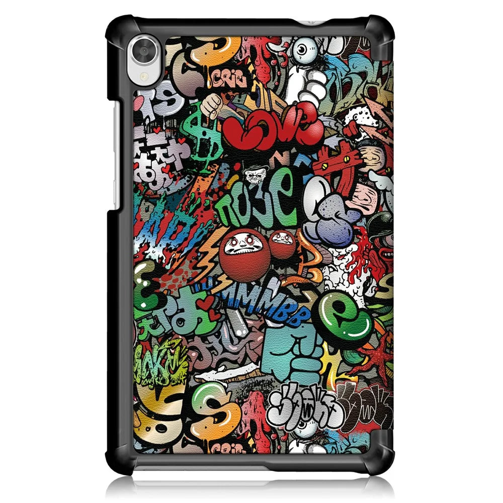 Printing Surface Tri-fold PU Leather Smart Cover for Lenovo Tab M8 (1st Gen) HD8505/M8 (2nd Gen) HD8705 - Graffiti Pattern - 3