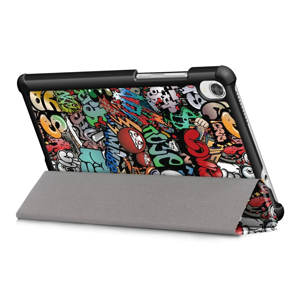 Printing Surface Tri-fold PU Leather Smart Cover for Lenovo Tab M8 (1st Gen) HD8505/M8 (2nd Gen) HD8705 - Graffiti Pattern - 7