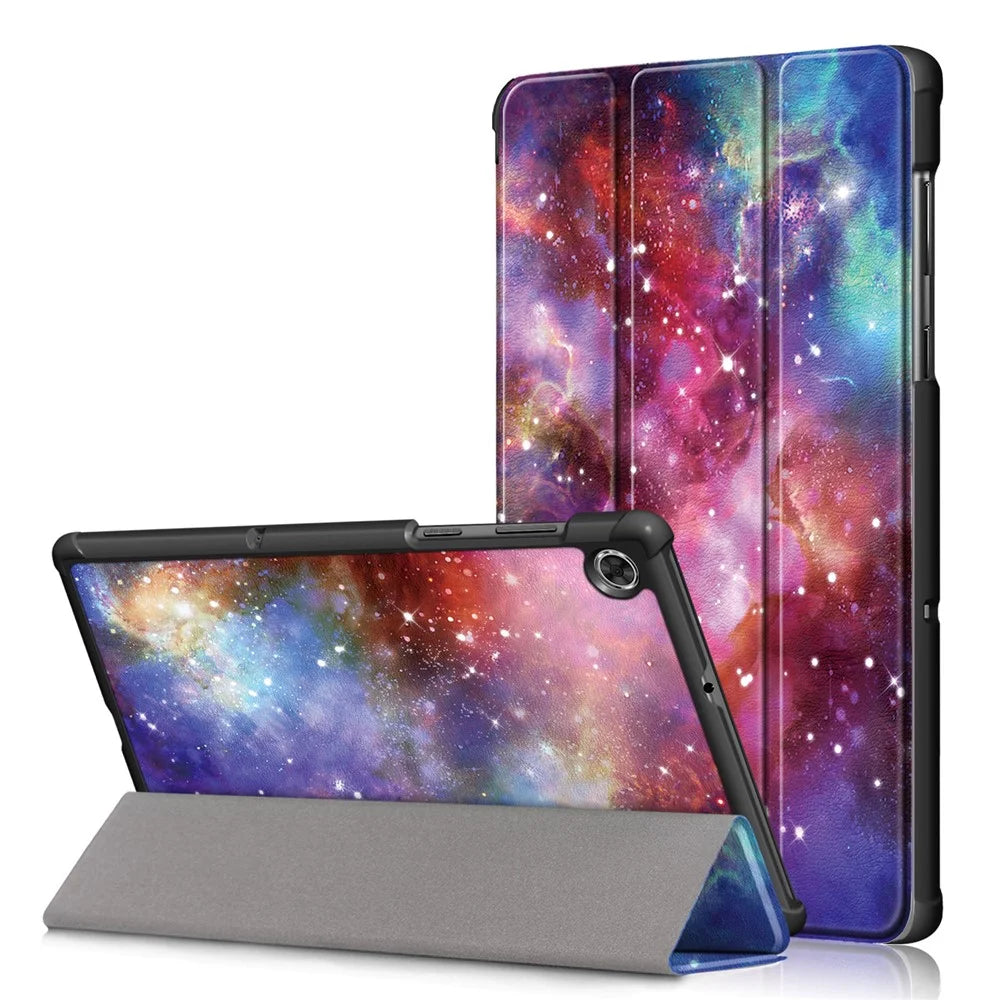 Pattern Printing Leather Smart Case Dual-Angle Tri-fold Stand Auto-Wake/Sleep Tablet Cover for Lenovo Smart Tab M10 FHD Plus/Tab M10 Plus TB-X606F - Galaxy Pattern - 1