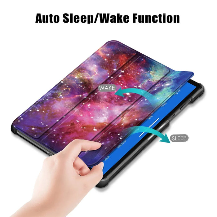 Pattern Printing Leather Smart Case Dual-Angle Tri-fold Stand Auto-Wake/Sleep Tablet Cover for Lenovo Smart Tab M10 FHD Plus/Tab M10 Plus TB-X606F - Galaxy Pattern - 3