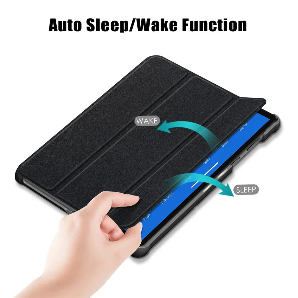 Textured Leather Tri-fold Stand Case Auto-Wake/Sleep Smart Tablet Cover Ultra Slim for Lenovo Smart Tab M10 FHD Plus/Tab M10 Plus TB-X606F - Black - 3
