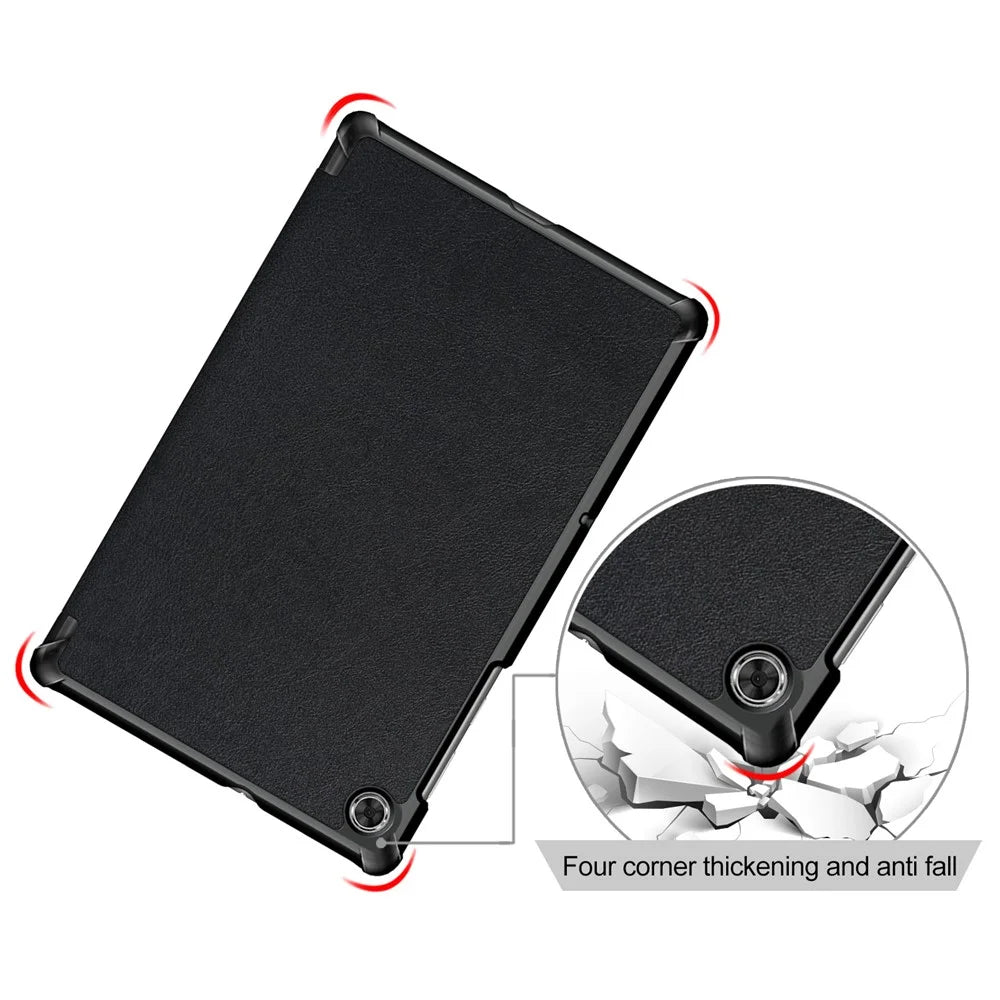 Textured Leather Tri-fold Stand Case Auto-Wake/Sleep Smart Tablet Cover Ultra Slim for Lenovo Smart Tab M10 FHD Plus/Tab M10 Plus TB-X606F - Black - 7