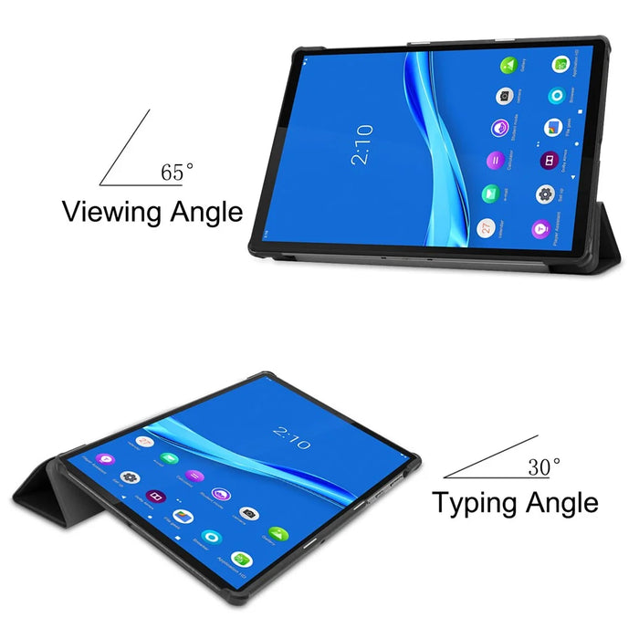 Tri-fold Leather Stand Case Textured PU Leather + PC Full Protective Tablet Case for Lenovo Tab M10 Plus TB-X606F - Black - 3