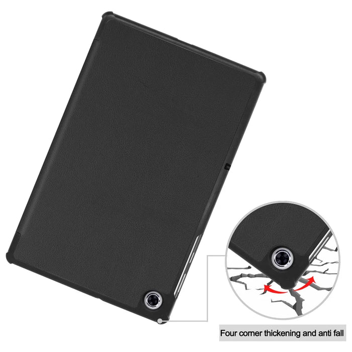 Tri-fold Leather Stand Case Textured PU Leather + PC Full Protective Tablet Case for Lenovo Tab M10 Plus TB-X606F - Black - 7