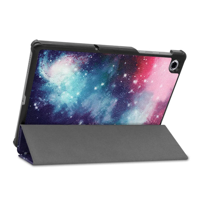 Pattern Printing Tri-fold Leather Stand Case Anti-scratch Shockproof Tablet Cover Shell for Lenovo Tab M10 Plus TB-X606F - Galaxy Pattern - 6