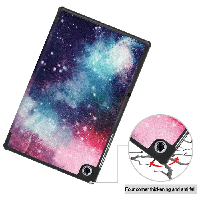 Pattern Printing Tri-fold Leather Stand Case Anti-scratch Shockproof Tablet Cover Shell for Lenovo Tab M10 Plus TB-X606F - Galaxy Pattern - 7