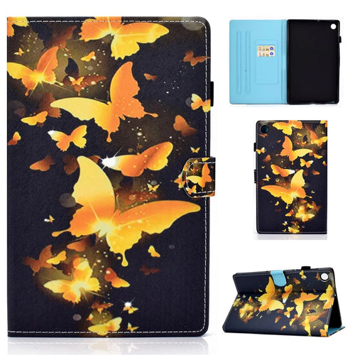 Pattern Printing Stand Card Holder Leather Tablet Case for Lenovo Tab M10 Plus TB-X606F - Gold Butterflies - 1