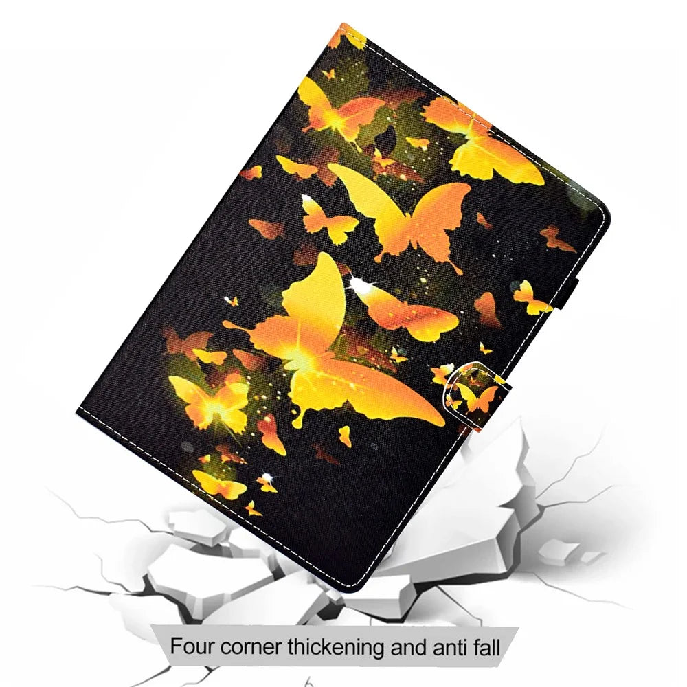 Pattern Printing Stand Card Holder Leather Tablet Case for Lenovo Tab M10 Plus TB-X606F - Gold Butterflies - 4