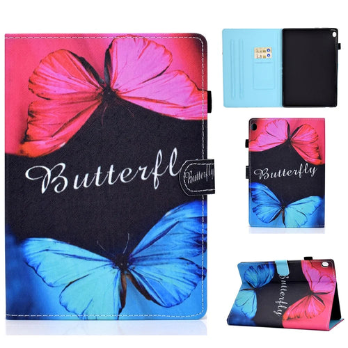 Pattern Printing Leather Card Holder Tablet Case for Lenovo Tab M10 TB-X605F - Butterfly - 1