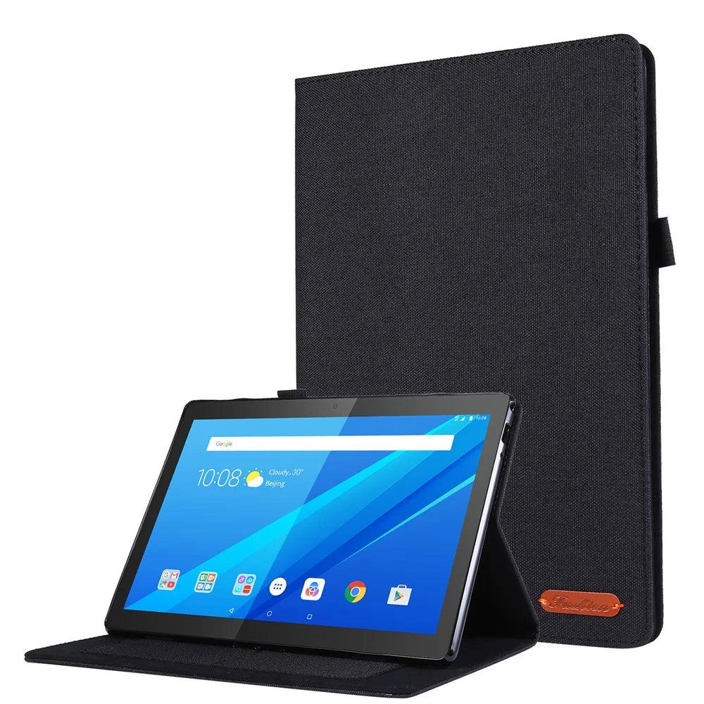 Cloth Texture Card Holder Stand Leather Case for Lenovo Tab P10 - Black - 1
