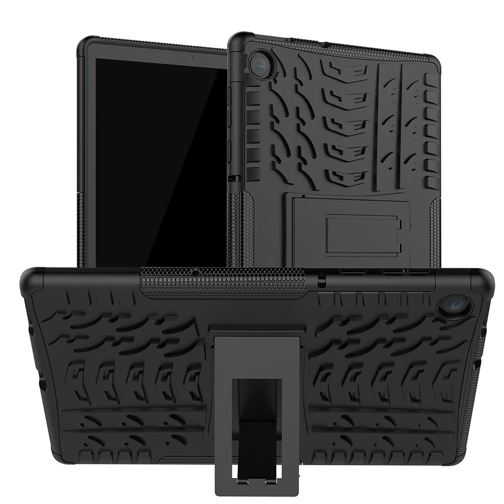 Cool Tyre Pattern PC + TPU Tablet Back Case with Kickstand for Lenovo Tab M10 Plus TB-X606F / Tab K10 - Black - 1