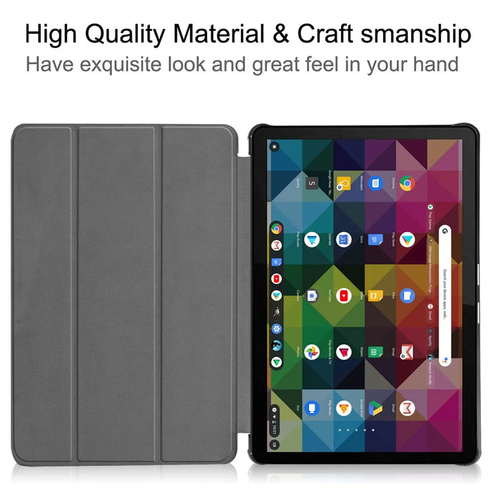 Litch Skin PU Leather Tri-fold Stand Shell for Lenovo Chromebook Duet Tablet Case - Black - 4