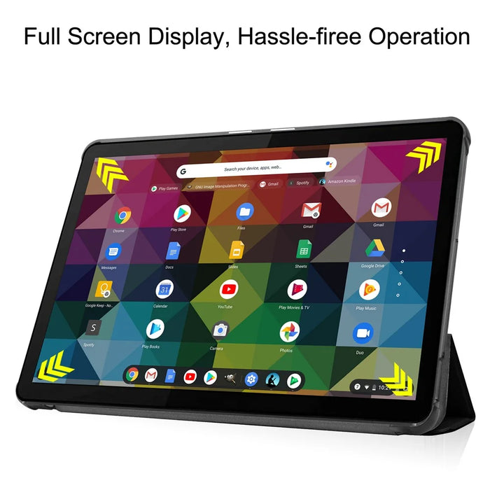 Litch Skin PU Leather Tri-fold Stand Shell for Lenovo Chromebook Duet Tablet Case - Black - 7
