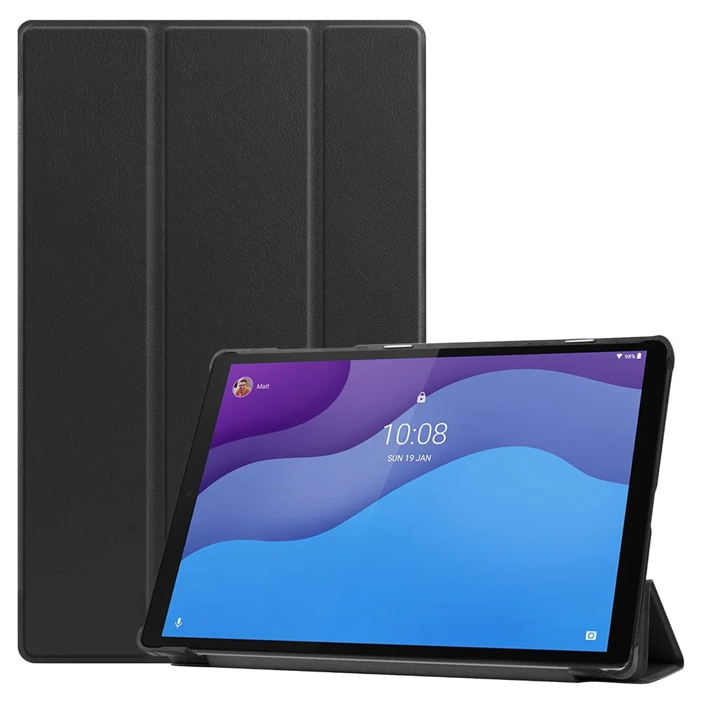 Tri-fold Leather Stand Tablet Case Narrow Bezel Multi-Color Tablet Cover for Lenovo Tab M10 HD Gen 2 TB-X306F/TB-X306X - Black - 1