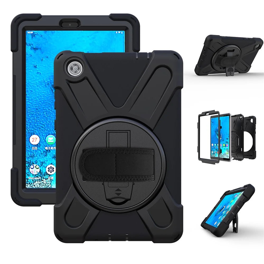 360° Swivel PC + Silicone Kickstand Tablet Case with Shoulder Strap for Lenovo Tab M8 (HD) TB-8505X / 8505F / Tab M8 (3rd Gen) 8506F - Black - 1