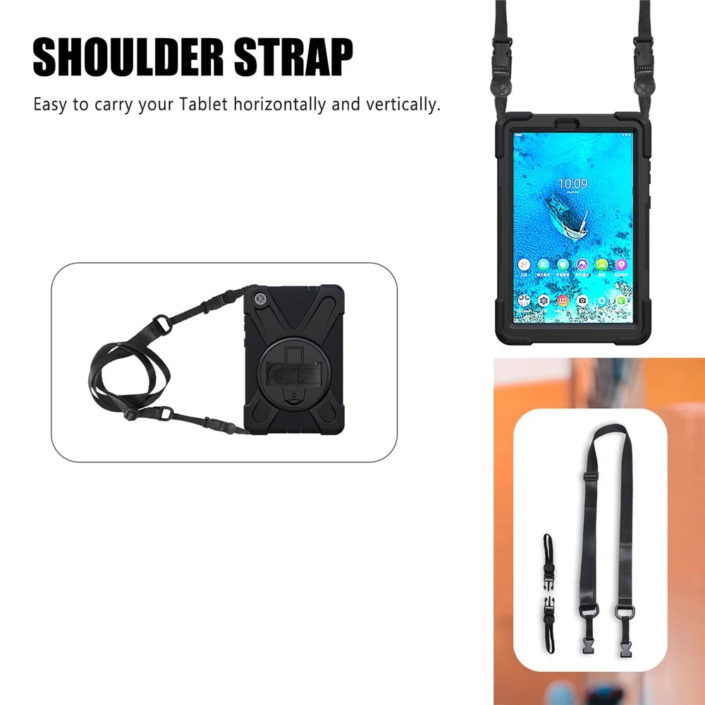 360° Swivel PC + Silicone Kickstand Tablet Case with Shoulder Strap for Lenovo Tab M8 (HD) TB-8505X / 8505F / Tab M8 (3rd Gen) 8506F - Black - 2