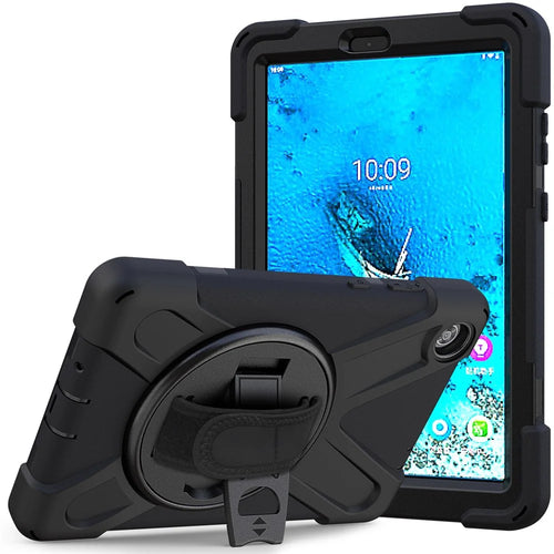 360° Swivel PC + Silicone Kickstand Tablet Case with Pen Slot Hand Band for Lenovo Tab M8 8" TB-8505F/8505X 2019 - Black - 1