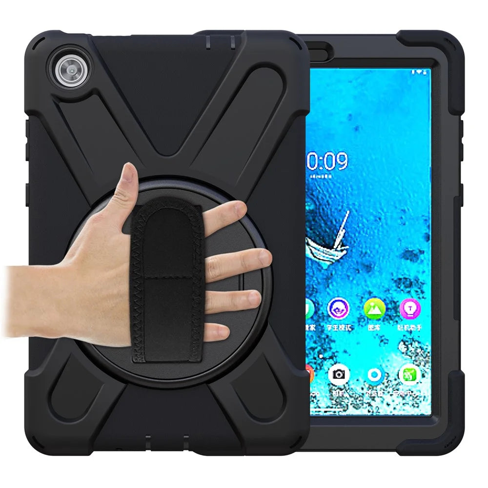 360° Swivel PC + Silicone Kickstand Tablet Case with Pen Slot Hand Band for Lenovo Tab M8 8" TB-8505F/8505X 2019 - Black - 2
