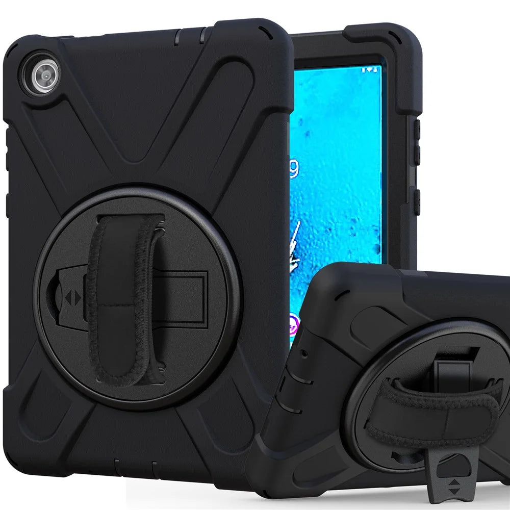 360° Swivel PC + Silicone Kickstand Tablet Case with Pen Slot Hand Band for Lenovo Tab M8 8" TB-8505F/8505X 2019 - Black - 3