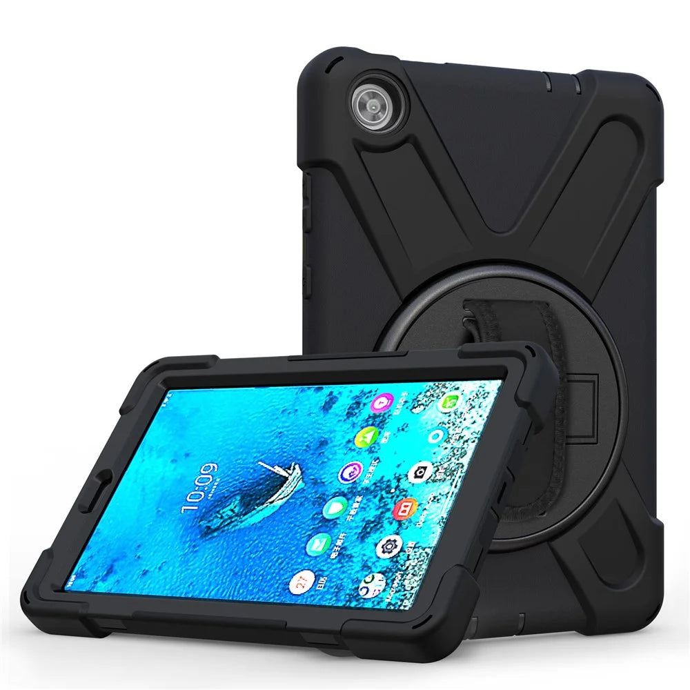 360° Swivel PC + Silicone Kickstand Tablet Case with Pen Slot Hand Band for Lenovo Tab M8 8" TB-8505F/8505X 2019 - Black - 4