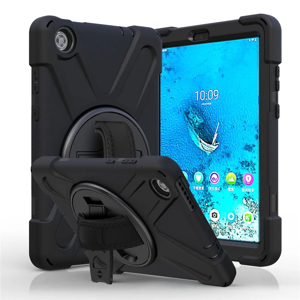 360° Swivel PC + Silicone Kickstand Tablet Case with Pen Slot Hand Band for Lenovo Tab M8 8" TB-8505F/8505X 2019 - Black - 5