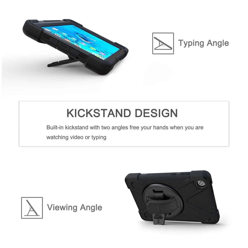 360° Swivel PC + Silicone Kickstand Tablet Case with Pen Slot Hand Band for Lenovo Tab M8 8" TB-8505F/8505X 2019 - Black - 6