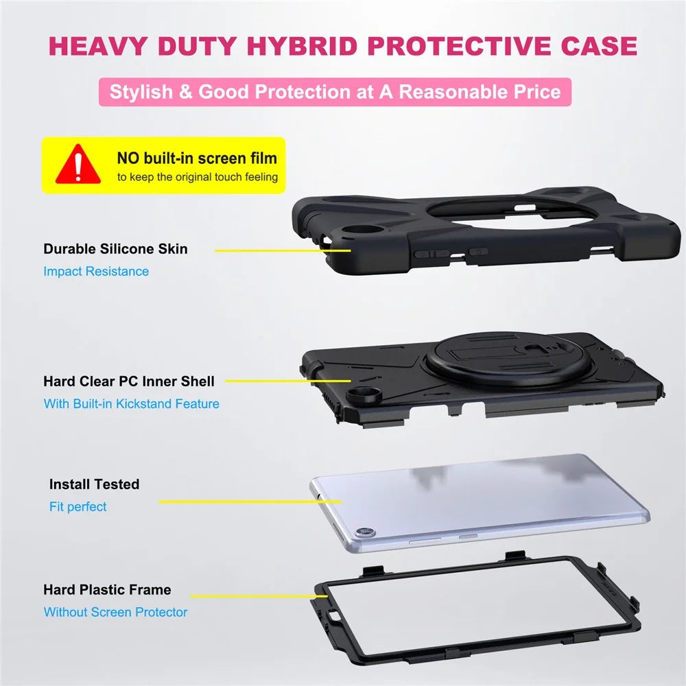 360° Swivel PC + Silicone Kickstand Tablet Case with Pen Slot Hand Band for Lenovo Tab M8 8" TB-8505F/8505X 2019 - Black - 7