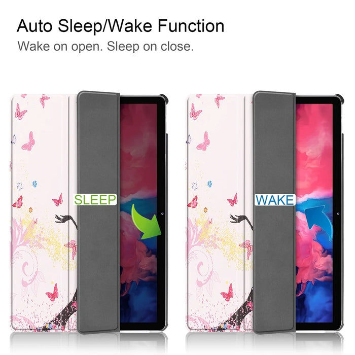 PU Leather Tri-Fold Stand Tablet Case with Dustproof Pattern Printing for Lenovo Tab P11 TB-J606F - Beauty - 2